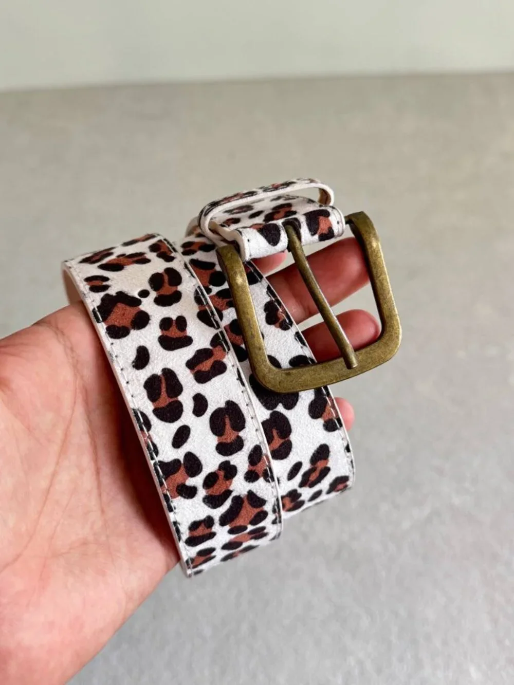 White Belt with Square Brass-Tone Buckle